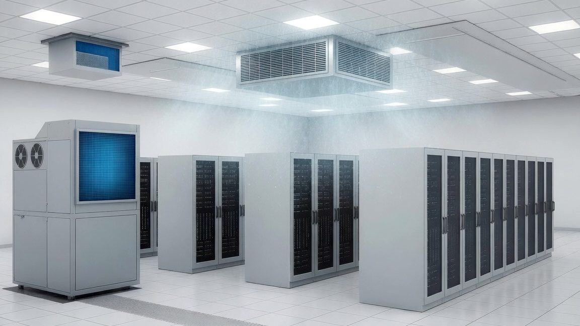datasenter, datasentre, data center, temperatur, adiabatisk kjøling, klimabefuktning, luftbefukting, luftfuktere, inneklima, Merlin Technologies, Norge, fuktighetskontroll, støvkontroll, luftkvalitet, HMS, økt produksjon, elektronikk